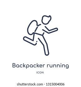 backpacker running icon from people outline collection. Thin line backpacker running icon isolated on white background.