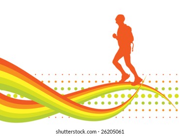 backpacker running, vector illustration