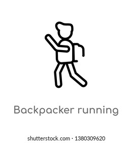 backpacker running vector line icon. Simple element illustration. backpacker running outline icon from people concept. Can be used for web and mobile