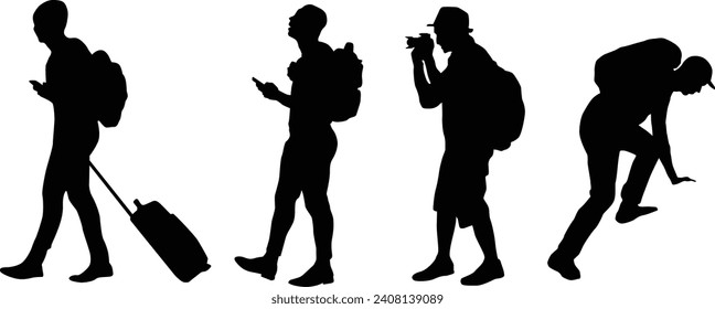 Backpacker silhouette full length in various pose