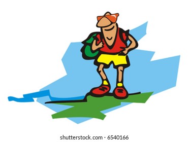 Backpacker in sunglasses. Vector illustration.