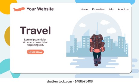 Backpacker travel around the world for banner, infographic, design for ui, ux, website or publisher, flat vector, easy to adjust color.