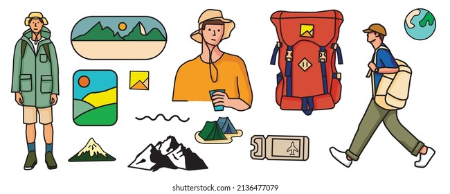backpacker travel bag map man