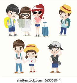 backpacker travel in summer day
