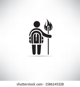backpacker, traveler holding torch vector