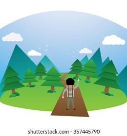 Backpacker traveling to nature.