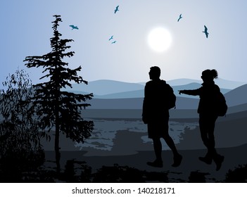 backpackers enjoying valley view