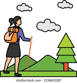 backpackers or Girl Hiker Concept,  tramping or Trekking vector color icon design, behavioral orientations symbol, Individual identity or Style of life Sign, Sustainable living stock illustration