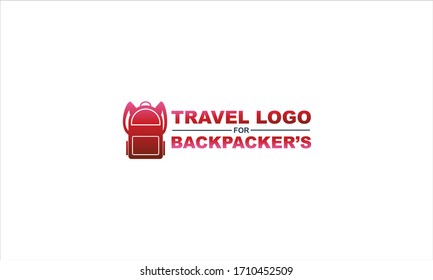 backpacker's Tourist Logo Template Illustration. Traveling Vector icon design, backpack Silhouette with red color