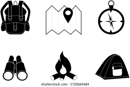 Iconos negros de empaquetado y acampado
