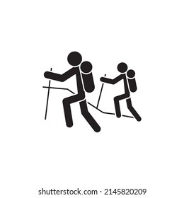 Backpacking, hikers icon in black flat glyph, filled style isolated on white background