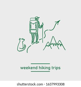 backpacking hiking man with a dog doodle vector illustration