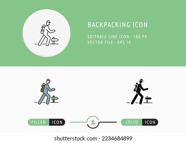 Backpacking Icon Isolated on White Background. Backpack Outdoor Tour Thin Line Symbol Stock Vector Illustration For Mobile App And Web Design.