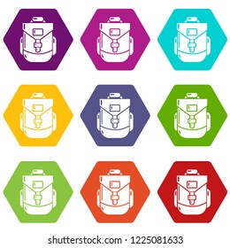 Backpacking icons 9 set coloful isolated on white for web