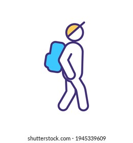 Backpacking RGB color icon. Hiking with pack on back. Local tourism. Travel with minimal luggage. Outdoor recreation. Low-cost travelling. Short overnight hikes. Isolated vector illustration