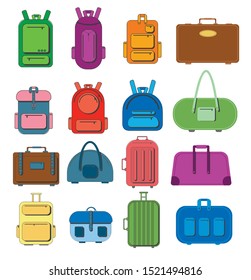 Backpacks, bags for luggage. Travel suitcases with wheels, travel bag, business cases, trip baggage, case for journey vacation tourism.