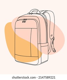 Backpacks, handbags drawn black lines on colorful design background 