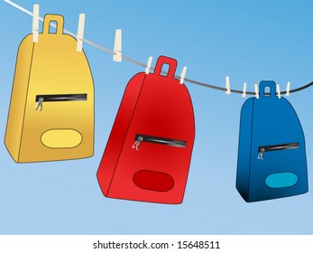 backpacks hanging to dry