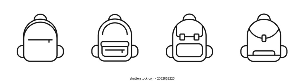 Backpacks icons set in linear style isolated on white background. Backpacks for school or hiking. Vector illustration
