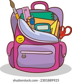 Backpacks with school supplies. Vector illustration of a school backpack.