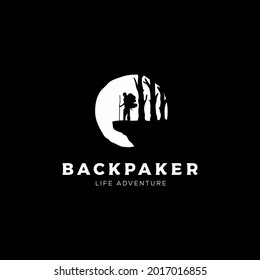 backpaker silhouette logo vector illustration