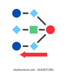 Backpropagation mini illustration flat color icon, use for machine learning, education, technology industry, UI, UX kit, app and web development, digital or print.