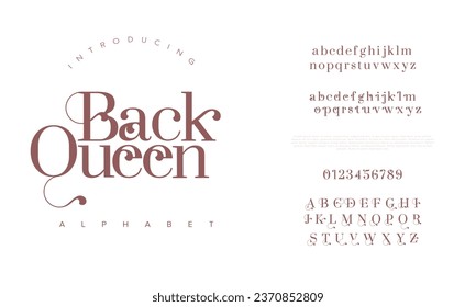 Backqueen premium luxury elegant alphabet letters and numbers. Elegant wedding typography classic serif font decorative vintage retro. Creative vector illustration
