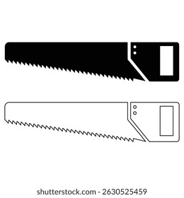 Backsaw Silhouette and Outline Vector Icon Set Handsaw Tool Solid Black and Line Art Illustration