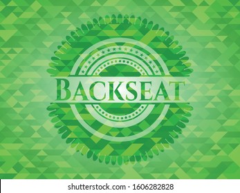 Backseat green emblem with triangle mosaic background. Vector Illustration. Detailed.