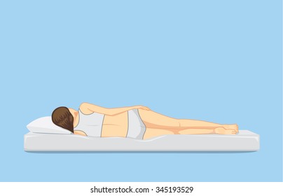 Backside Of Beautiful Woman Sleeping On The Side Posture On Mattress.