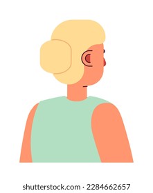 Backside blonde woman with bun hairstyle semi flat color vector character. Editable figure. Half body person on white. Simple cartoon style spot illustration for web graphic design and animation