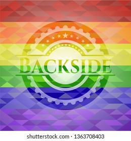 Backside on mosaic background with the colors of the LGBT flag