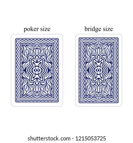Backside of playing cards. Poker size cards and bridge size. Dark blue.