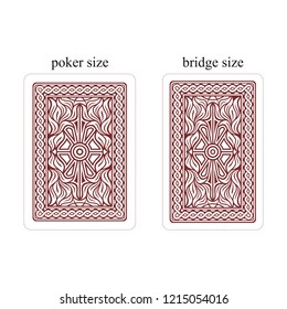 Backside of playing cards. Poker size cards and bridge size. Dark red.