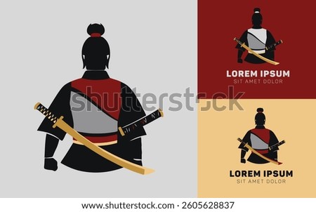 Backside samurai silhoutte with katana logo icon cartoon