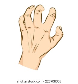 Backside scratching hand, scrubbing nails. Realistic colored version.