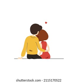 Backside of sweet couple sitting together cute cartoon charactor flat vector illustration isolated on white background. Happy Valentine's Day. 