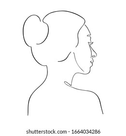 Backside woman portrait. Hand drawn line art sketch. Vector outline drawing. Beauty concept