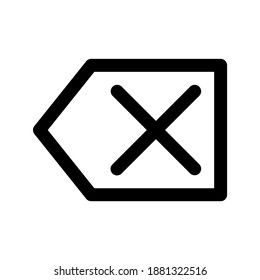backspace arrow icon vector, left arrow with cross. isolated on white background