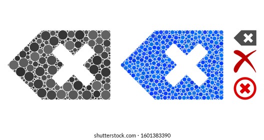 Backspace composition of circle elements in various sizes and color tinges, based on backspace icon. Vector circle elements are united into blue mosaic.