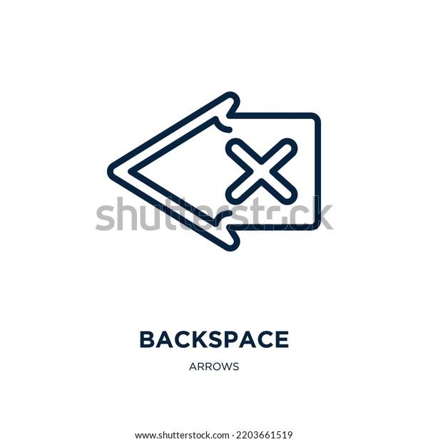 backspace icon from\
arrows collection. Thin linear backspace, app, delete outline icon\
isolated on white background. Line vector backspace sign, symbol\
for web and mobile