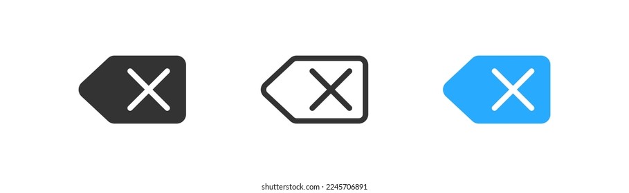 Backspace icon on light background. Blue delete keyboard key symbol. UI element. Outline, flat, and colored style. Flat design. Vector illustration. 