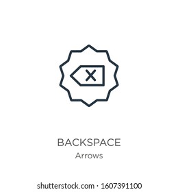 Backspace icon. Thin linear backspace outline icon isolated on white background from arrows collection. Line vector sign, symbol for web and mobile