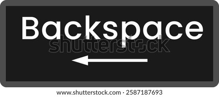 A backspace key illustration with a left-pointing arrow. Rendered with clean lines and clear typeface. Ideal for illustrating technology, computer interfaces, and digital communication.