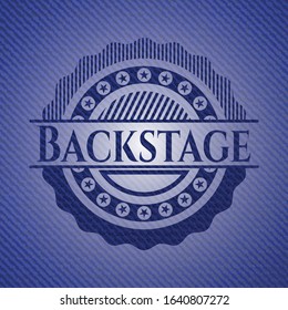 Backstage badge with jean texture. Vector Illustration. Detailed.