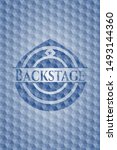 Backstage blue emblem or badge with geometric pattern background. Vector Illustration. Detailed.