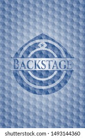 Backstage blue emblem or badge with geometric pattern background. Vector Illustration. Detailed.