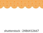 Backstage with empty space. Japanese seigaiha pattern. Scallops print. Fish squama or dragon scale. Orange waves texture. Simple geometric ornament with round shapes. Vector flat illustration. 