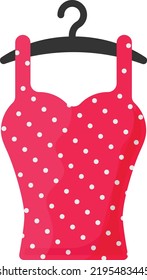 diseño de icono vectorial de ropa colgada en el escenario, símbolo de glamour y belleza, seña de alta costura, ilustración de material de Fashion Show and Exhibition, Women polka dot Camisole Concept