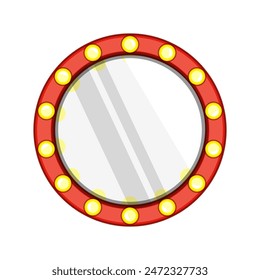 backstage makeup mirror frame cartoon. lamp banner, dressing room, artist retro backstage makeup mirror frame sign. isolated symbol vector illustration